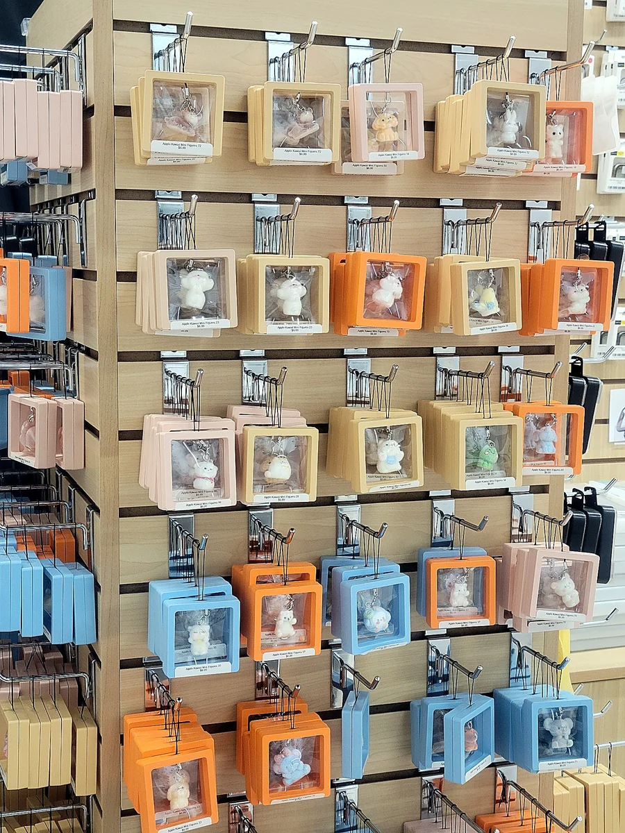 In-store display of cute mini figure charms