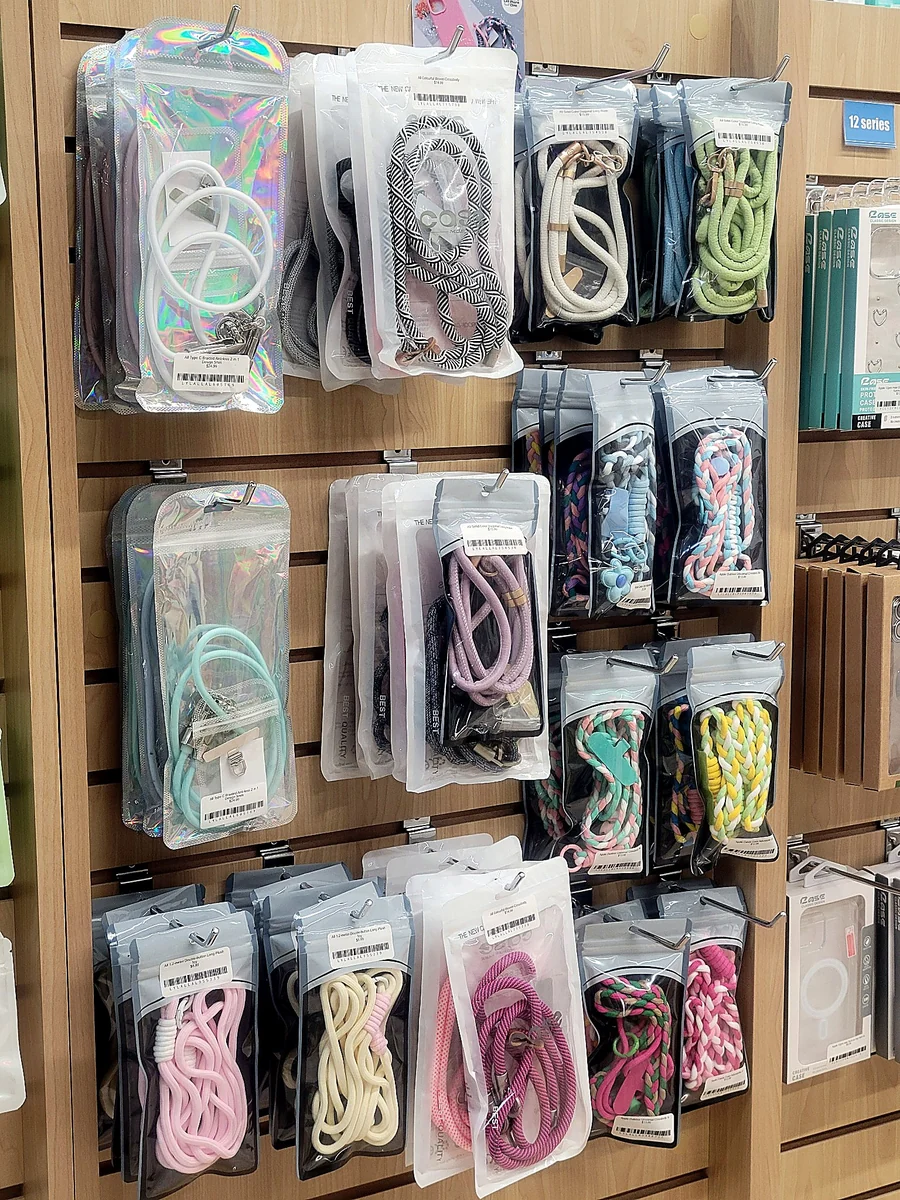 Display of braided phone lanyards and straps