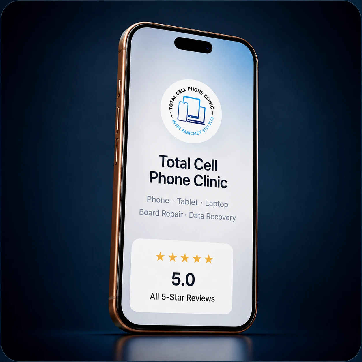 Total Cell Phone Clinic premium iPhone repair promotional graphic